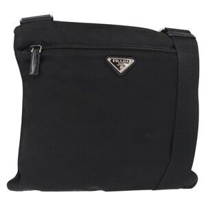 Authentic PRADA Shoulder Bag Nylon Black Silver